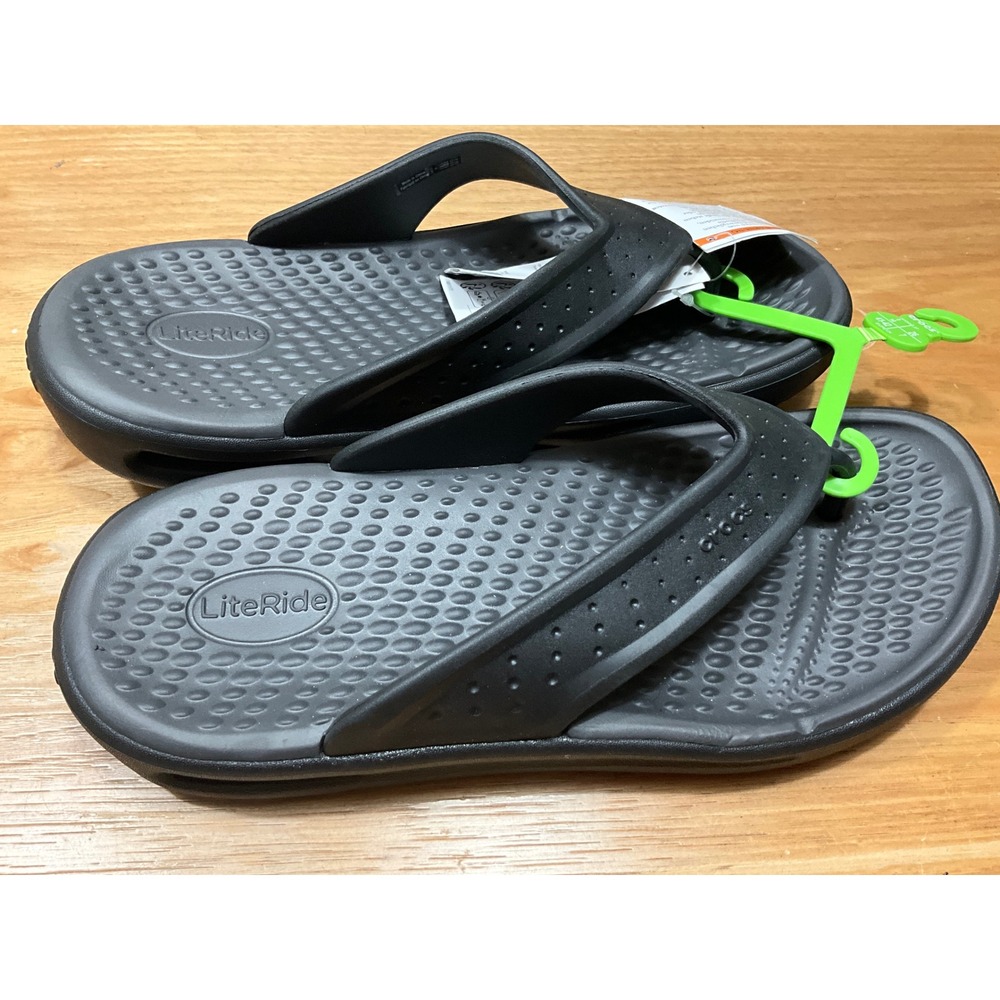 Crocs LiteRide Flip Flops Black Athletic Comfort Sandals Mens 8 Womens 10 NEW